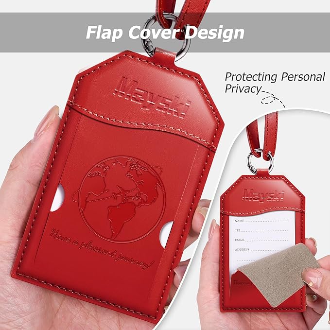 Mayski Luggage Tags for Suitcases 3 Pack Suitcase Bag Tags, TSA Approved, Metal Buckle, Bag Tags with Name ID Card Travel Essentials, Red Global