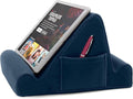 Brookstone, Memory Foam Lap Desk Tablet Holder, Holds Phones, iPads, E-Book Readers, 2 Viewing Angles, 2 Side Pockets for Accessories, Book Holder Cushion, Perfect Home, Car Travel, Flights, Blue