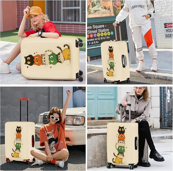 ANNA QUEEN Stacked Cute Cats Luggage Cover, Fun Cat Pile Design, Stretchable, Washable Travel Protector for 32-34 Inch Suitcases