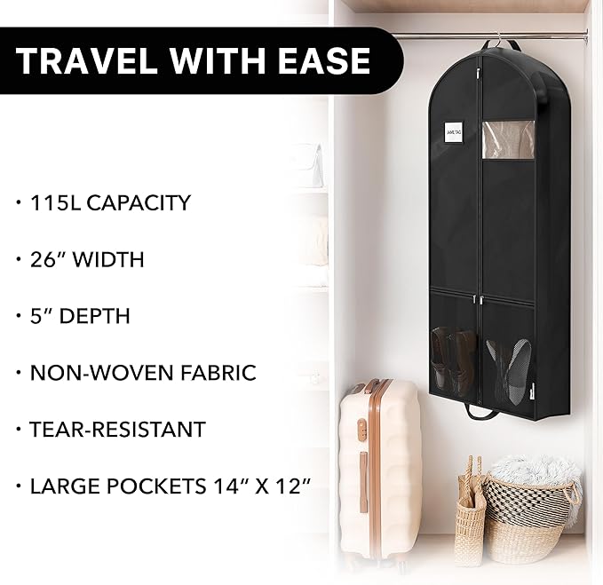 Simple Houseware 54-Inch Travel Garment Bag with Pockets, Non-Woven | Lightweight, Black, 3 Pack