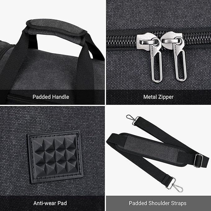 WITZMAN Mens Duffle Bags for Traveling Canvas Weekender Travel Bag Expandable Overnight Bag Carry on Bag(A8007 Black)