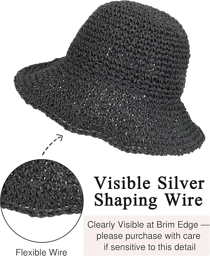 Womens Wide Brim Straw Sun Hat Foldable Floppy Crochet Beach Hat for Summer