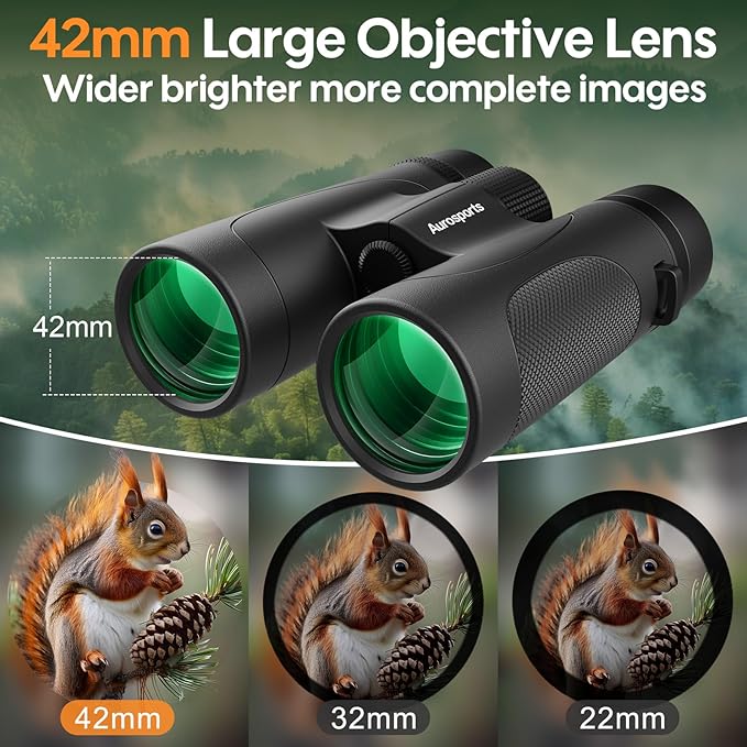12x42 Binoculars for Adults High Powered: Waterproof HD Bird Binoculars - Large View Easy Focus with Clear Low Light Vision for Hunting Hiking Bird Watching Travel Cruise Black