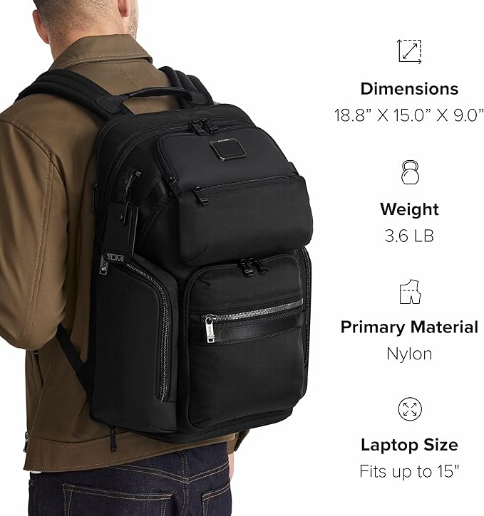 TUMI - Alpha Bravo Nomadic Backpack - Men's Durable Carry On Bag - 18.8" X 15.0" X 9.0" - Fits up to 15" Laptop - Steel