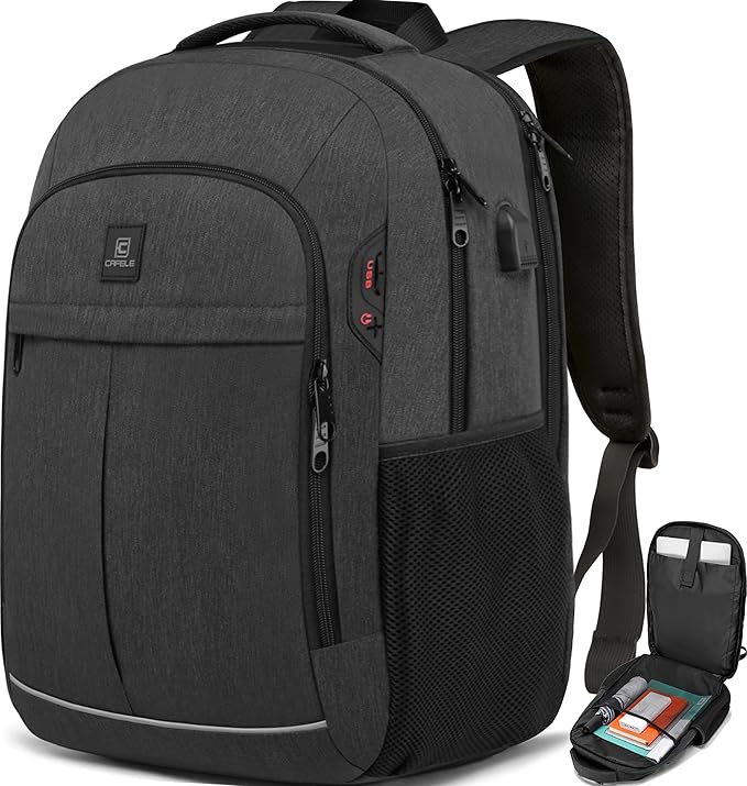 17.3 Inch Laptop Backpack, School Backpack,Large TSA Travel Carry on Backpack,College Student Bookbag with USB Port,Teenagers Water Resistant Computer Bagpack Gift for Men Women,Grey