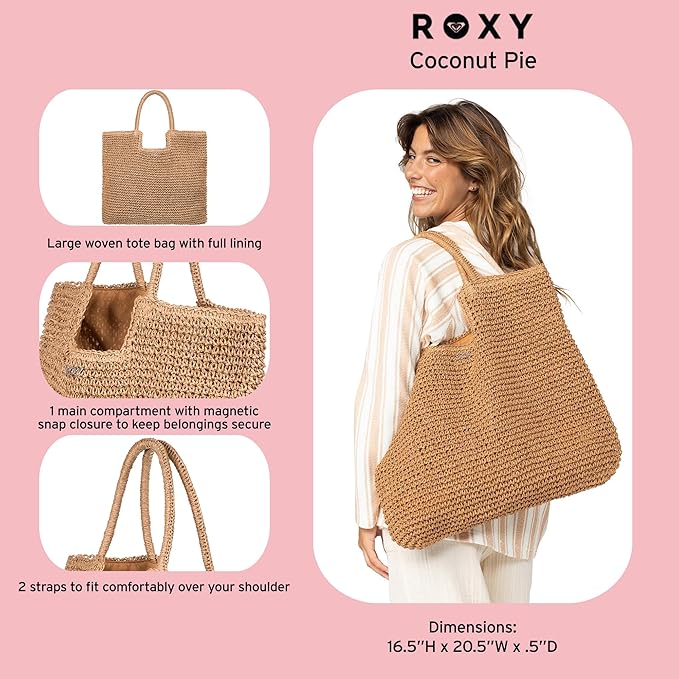 Roxy Women's Beach Tote Bag | Travel | Vacation | Straw | Lightweight | Breathable