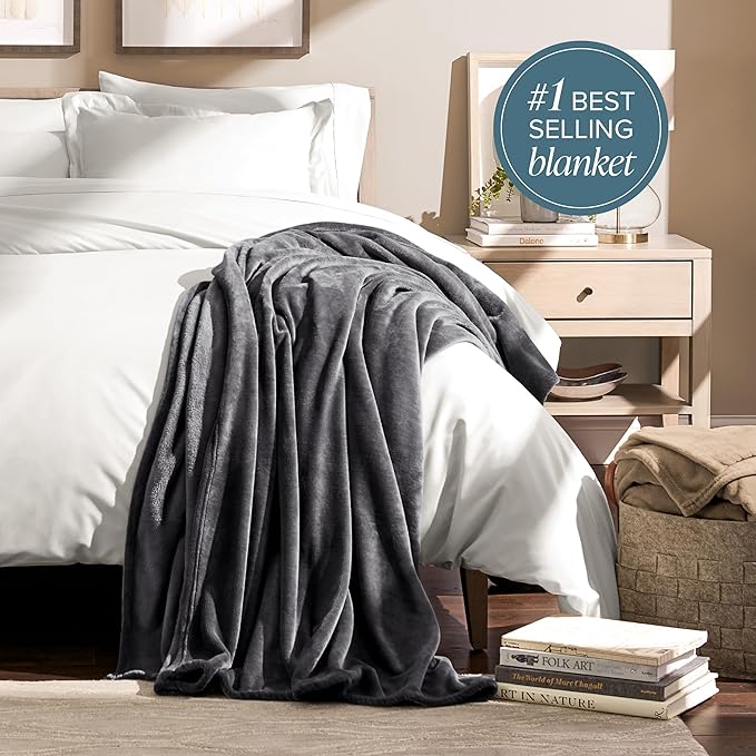 Bare Home Fleece Blanket - Full/Queen - Ultra-Soft Lightweight for Bed, Sofa, and Couch - Luxury Microplush - Cozy Warm Blanket (Full/Queen, Forged Iron Grey)