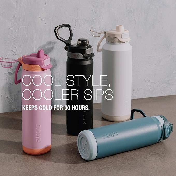 ZULU Powerfill Pro 24oz Stainless Steel Water Bottle with Quick Fill Lid, Triple Walled Vacuum Insulated Metal, Leak Proof Locking Lid, Sip and Chug, Reusable BPA Free, Sherbert