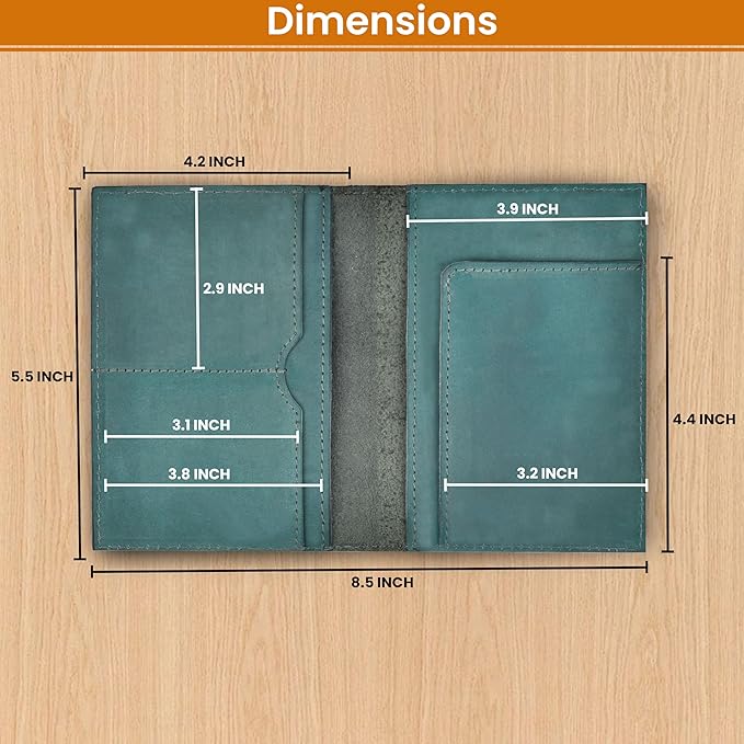 LEATHER VILLAGE Leather Passport Holder Cover – Travel Wallet with Card Slots, Vintage Passport Case for Men & Women – Cute Organizer for Travel Accessories & Documents - Turquoise
