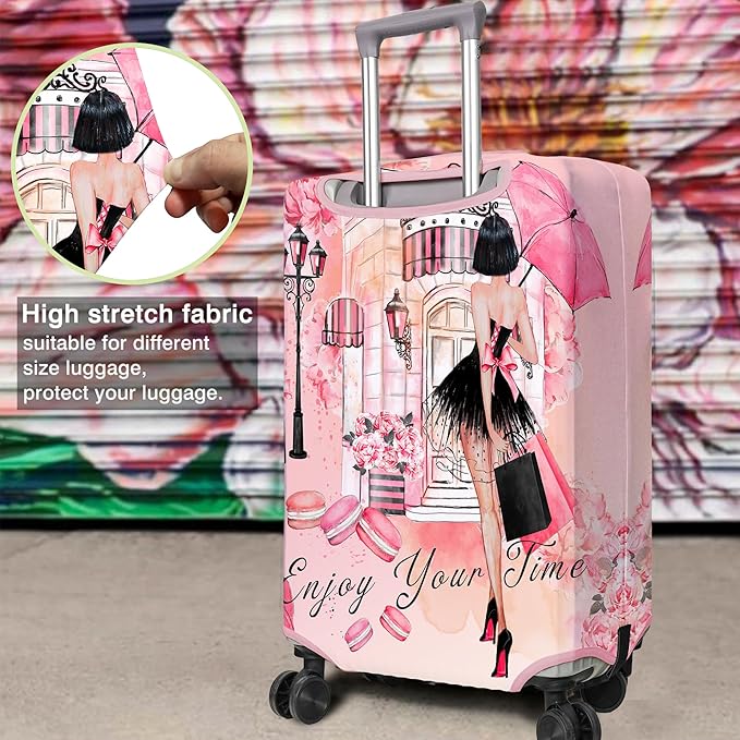 Travel Luggage Cover Suitcase Protector Fits 18-32 Inch Wheel Covers PatternedTravel Related Items Flower Luggage Protector Elastic L