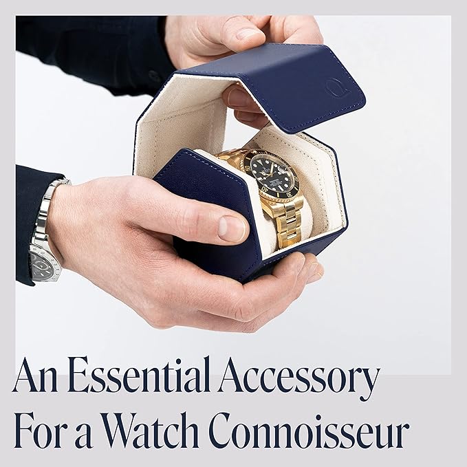Leather Watch Cases for Men - Hexagon Single & Double Watch Roll Travel Case - Genuine Napa Leather with Velvet Interior - Storage & Display Holder for 1 Watch or 2 Watches