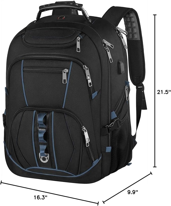 Laptop Backpack, Blue, 55L Capacity, TSA Approved, Multipurpose, Convenient USB Port, Comfortable Back Design, Durable Polyester Fabric