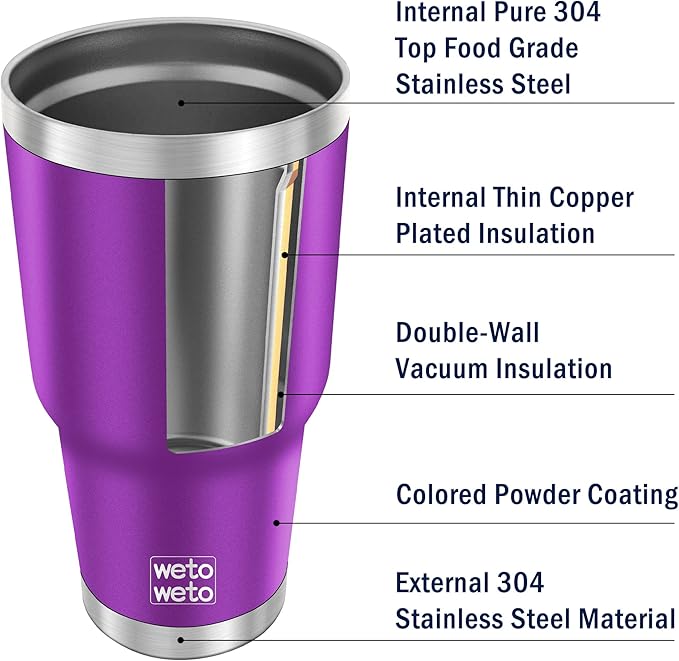 WETOWETO 30oz Tumbler, Stainless Steel Vacuum Insulated Water Coffee Tumbler Cup, Double Wall Powder Coated Spill-Proof Travel Mug Thermal Cup for Home Outdoor (Purple, 1 Pack)