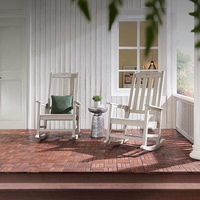 Psilvam Oversized Outdoor Rocking Chair Set of 2, Porch Rocker with 21" Wide Seat and 32" Tall Backrest, Pre-Assembled with Most Components for Effortless Installation (Grey)
