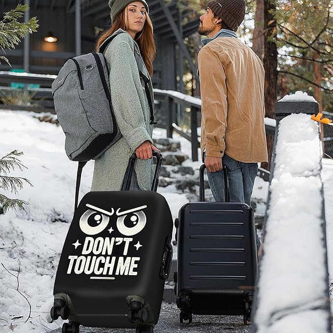 ANNA QUEEN Funny “Don’t Touch Me” Luggage Cover, Bold Black Suitcase Protector with Angry Eyes Design, Stretchable, Washable Travel Cover for 28-30 Inch Luggage