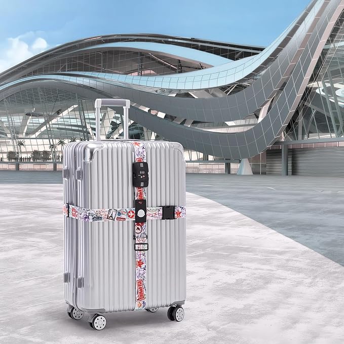 Travelkin Luggage Straps TSA Approved - Adjustable Cross Suitcase Straps with TSA Lock, Reinforced Buckle, Unique Pattern - Secure Heavy Duty Luggage Straps for Travel (Journey)