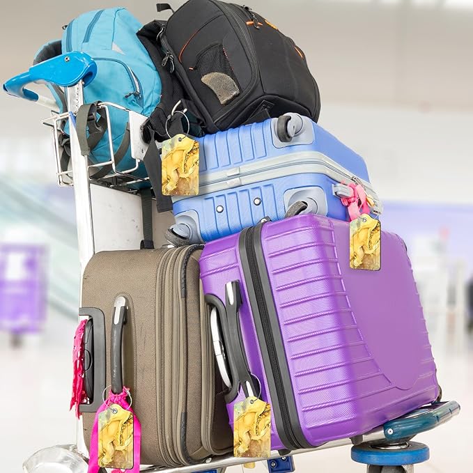 2Pack Luggage Tags for Suitcases, Cute Unique Pu Leather Cruise Luggage Tag with Privacy Cover ID Label Address Card and Metal Ring Suitable for Women Men Kids Travel Bag Golden Marble