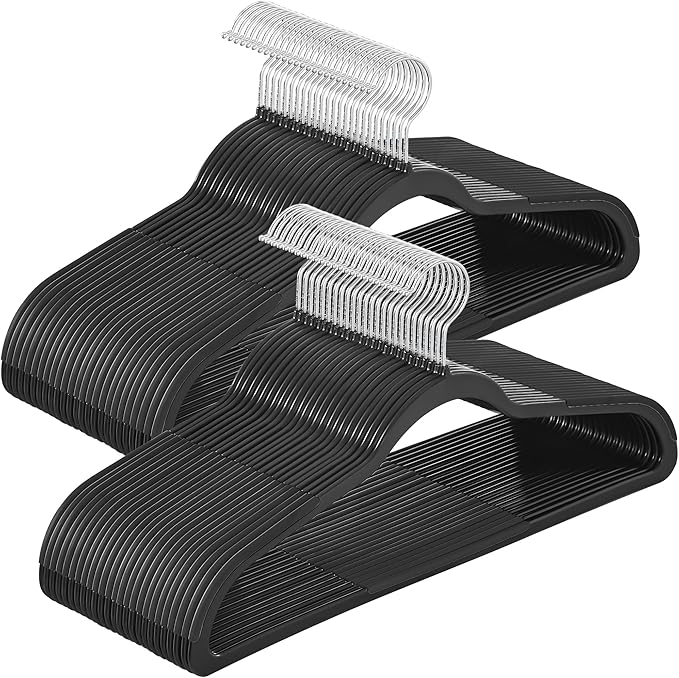 SONGMICS Clothes Hangers, Pack of 50 Plastic Coat Hangers, Space-Saving, Black UCRP50B