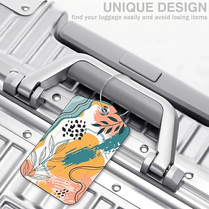 2 Pcs Boho Abstract Modern Art Luggage Tags for Suitcases PU Leather Baggage Tags Name ID Label with Privacy Cover and Stainless Steel Loop for Men Women Travel Bag Suitcase
