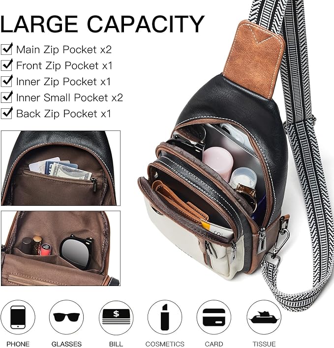7L Sling Bag for Women Men Leather Small Sling Backpack Daypack Anti Theft Fanny Pack Crossbody Purse Travel