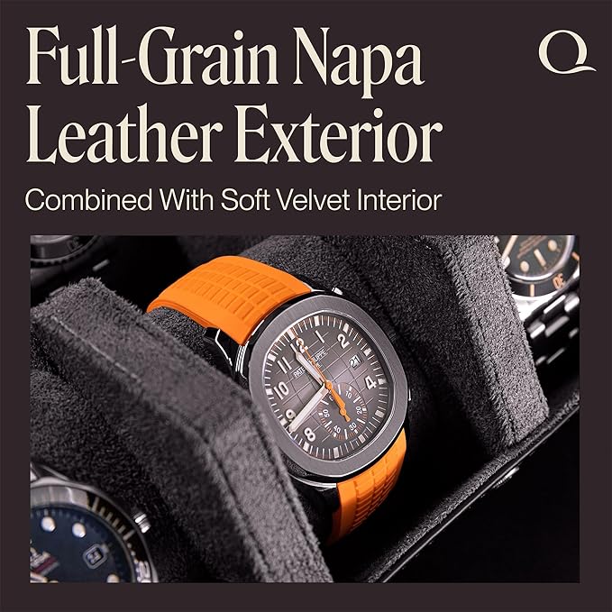 Napa Leather Watch Case for Men - Watch Roll Storage Organizer & Watch Display - Six Slot Luxury Watch Box for Home or Travel - Mens 6 Watch Holder Case (Black Charcoal)