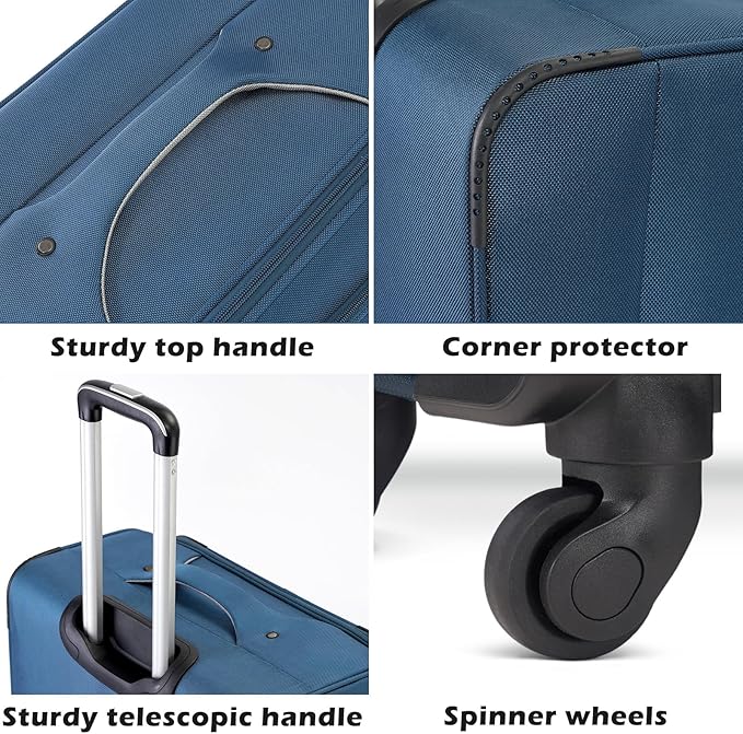 Coolife Luggage 4 Piece Set Suitcase TSA Lock Spinner Softshell lightweight(black+blue)