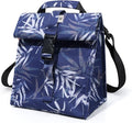 SUNNY BIRD Insulated Lunch Bag Rolltop Lunch Box Tote Bag for Women, Men, Adults and Teens (Blue Bamboo)