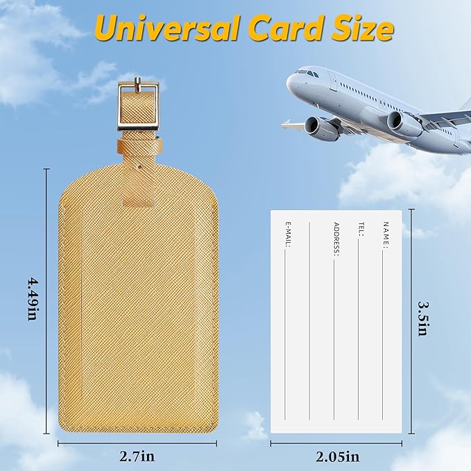 3 Pack Luggage Tags for Suitcases, TSA Approved Bag Tags, Baggage Tags with Privacy Protection, Travel Essentials Luggage Accessories, Golden