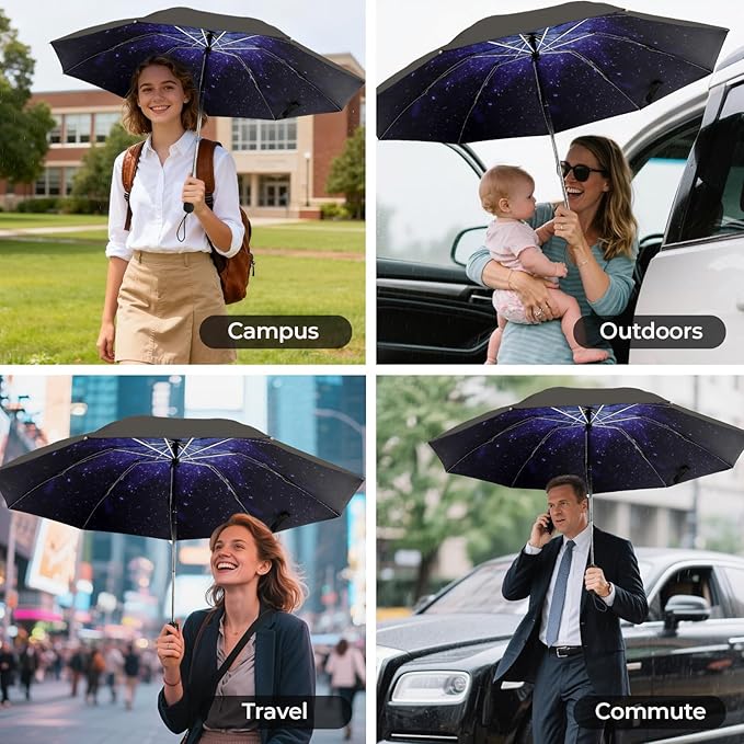 Compact Inverted Travel Umbrella, Automatic Open Close, 9-Rib 46 Inch Windproof Umbrella, Waterproof UPF 50+, Portable Umbrellas for Men, Women, Travel, and Daily Use