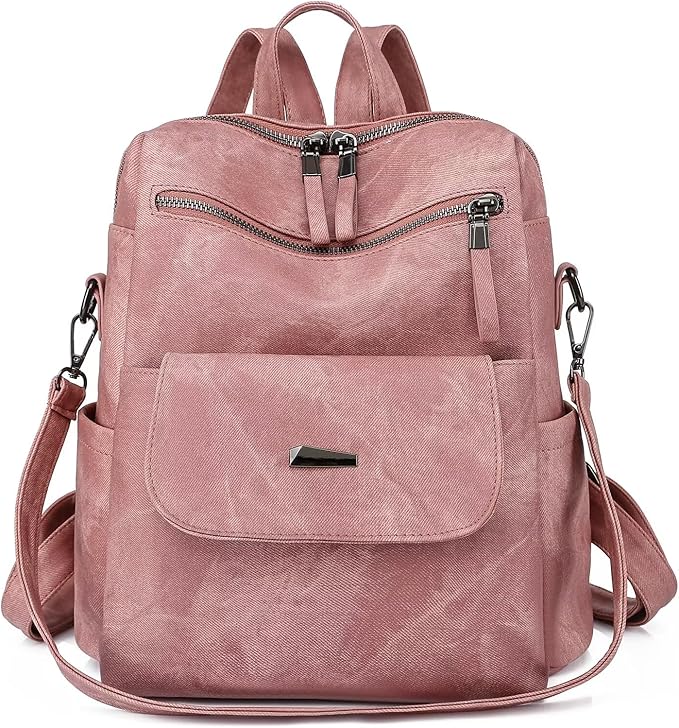 PU Leather Backpack Purse for Women Fashion Multipurpose Design Handbag Ladies Shoulder Bags Travel Backpack Pink