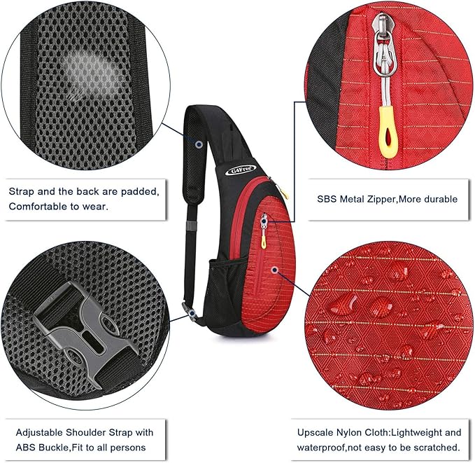G4Free Sling Bag for Men Women, Small Crossbody Backpack Lightweight Chest Shoulder Bags for Travel, Outdoor and Sports (Black-red)