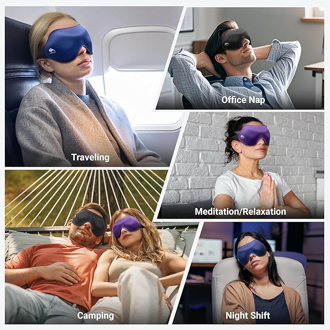 Sleep Eye Mask for Side Sleeper Men Women 3 Pack: 100% Blackout 3D Sleeping Mask - Zero Eye Pressure Eye Cover for Lash Extensions - Soft Eye Mask for Airplane Travel Essentials Night Adjustable Strap