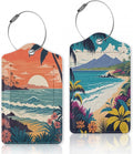 2 Pcs Luggage Tags for Suitcase,Tropical Palm Ocean Landscape Vintage Luggage Tag Name Id Labels with Privacy Cover for Travel Backpack Women Men