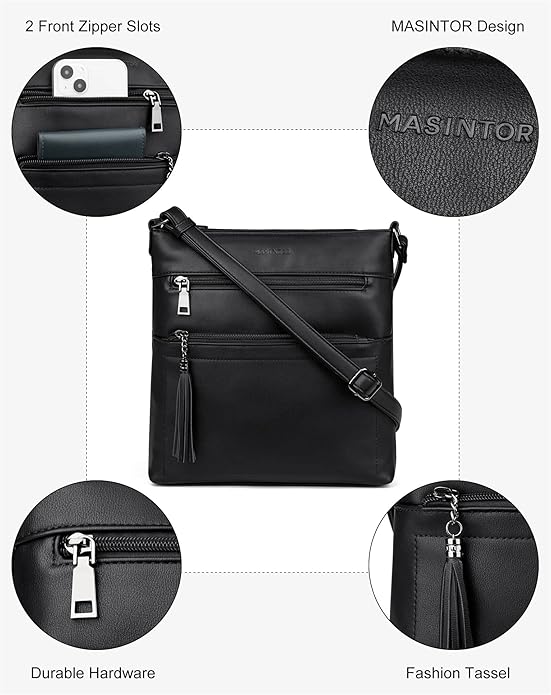 MASINTOR Crossbody Purses for Women, Multi Pocket Casual Crossbody Bag, Adjustable Strap Shoulder Bag with Tassel