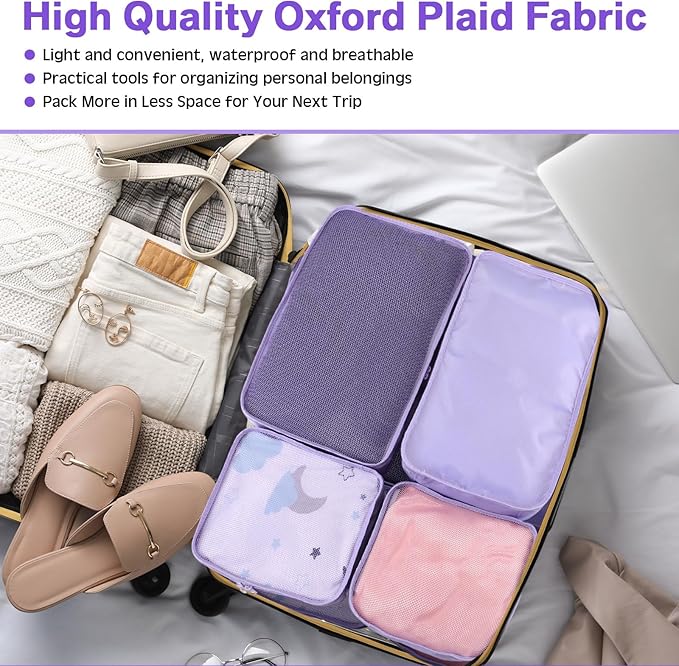 Reginary 6 Set Travel Packing Cubes Luggage Organizer Set Lightweight Suitcase with Shoe Bag for Clothes Toiletries