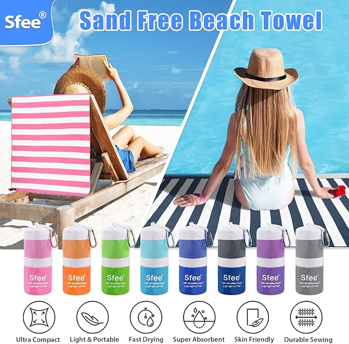 Sfee 2 in 1 Microfiber Travel Towel, Quick Dry Towel Camping Beach Towel Super Absorbent Compact Lightweight Sports Gym Towel Set for Gym, Hiking, Pool, Bath, Yoga (Small: 32''x16'')