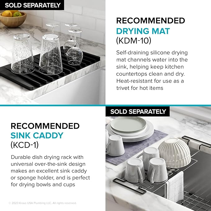 KRAUS Kore 23-Inch Undermount Workstation Single Bowl 16 Gauge Deep Laundry Utility Stainless Steel Kitchen Sink with Accessories, KWU100-23L