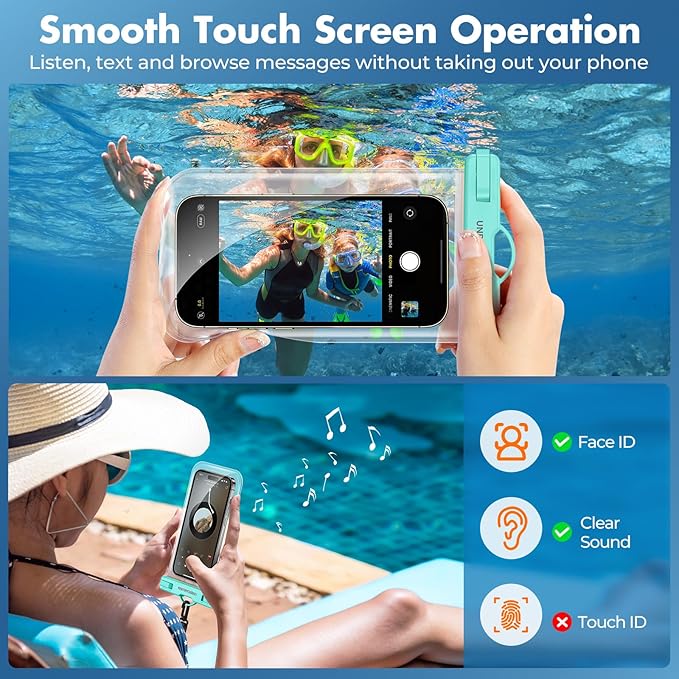 UNBREAKcable Waterproof Phone Pouch-2 Pack IPX8 Waterproof Phone Case for iPhone 16 15 14 13 12 11 Pro Max & Samsung S25 S24-Dry Bag & Travel Essentials for Beach, Pool, Kayak & Cruise-7" Blue+Green