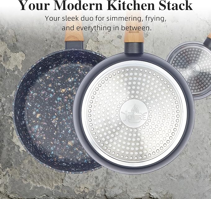 3-Piece Nonstick Pots and Pans Set with Lids, Includes 8.5 Inch Frying Pan 1.5Qt Saucepan and 2.2Qt Stock Pot, PFOA Free Dishwasher Safe Induction Compatible Family Cookware, Black
