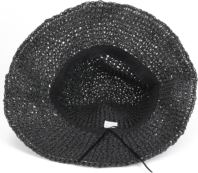 Womens Wide Brim Straw Sun Hat Foldable Floppy Crochet Beach Hat for Summer