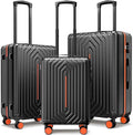 Luggage Sets 3 Piece Hardside Suitcase with Double Spinner Wheels Durable Lightweight Shell with Tsa Lock (20/24/28in) Orange With Black