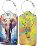 Abstraction Elephant Luggage Tags,2 Pack Oil Paint Elephant Luggage Tag,Leather Privacy Cover ID Label with Stainless Steel Loop for Women Men Kids Girls Travel