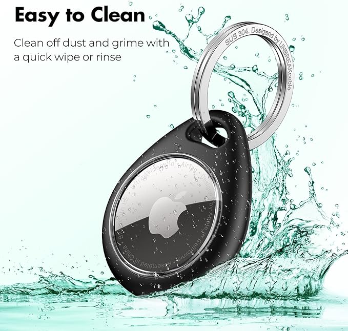 UNBREAKcable 360° Protective Case for AirTag, [2-Pack] AirTags Keyring Holder, Scratch-Resistant, Lock Design, Keychain for AirTag, TPU Full Cover Case for Key, Bag, Luggage, Pet Collar (Black&Green)