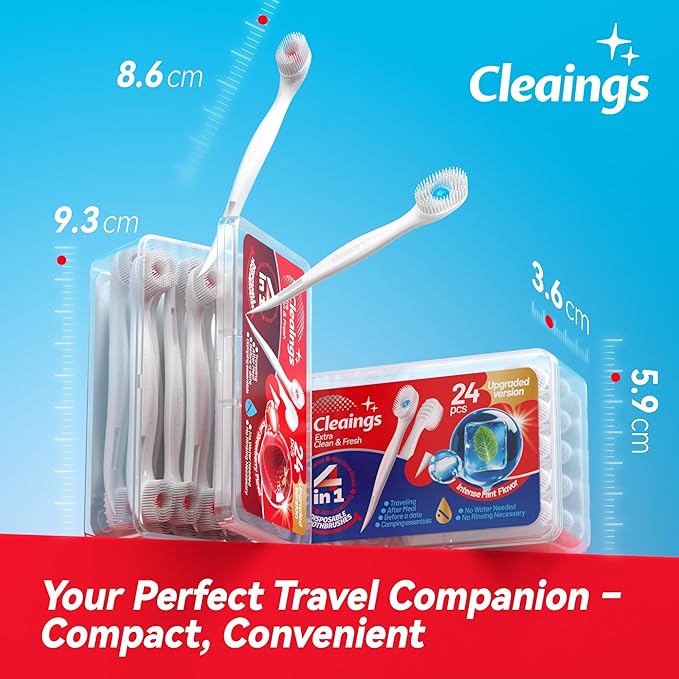 cleaings® Mini Disposable Toothbrush Set with Toothpaste – Travel Essentials, Portable Toothbrush for Women & Men, Camping, Road Trip, Vacation, 24 Count-Ice Peach Flavor（Pack of 5）