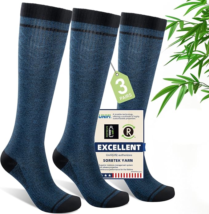 Mens Compression Socks for Men Women, 15-20 mmHg Bamboo Viscose Knee High Soft Support for Travel Daily