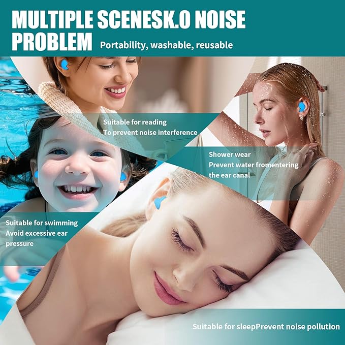 Ultra-Soft Noise Cancelling Sleeping Ear Plugs - Moldable Silicone，Wear Comfortable Noise Repairing Ear Plugs,Reusable,for Adults, Kids and Swimming (Color 1, Round)