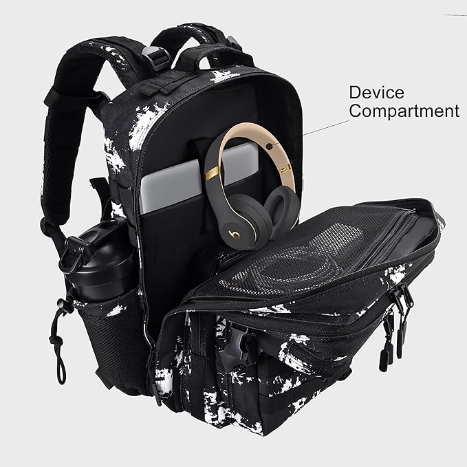 LHI Military Tactical Backpack for Men and Women 45L Army 3 Days Assault Pack Bag Large Rucksack with Shoe Compartment - Black Lightning