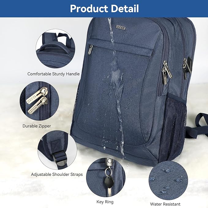 Voova Travel Laptop Backpack, Business Work Laptop Backpack for Women & Men with USB Charging Port, Waterproof Slim Durable College Computer Bag Fits 15.6 Inch Laptops and Notebook, Blue