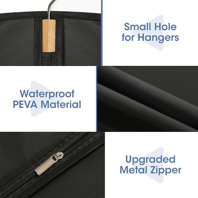 Suit Bags for Closet Storage, 43'' Garment Bags for Hanging Clothes, Suit Garment Bag, Black Suit Cover Bags with Clear Window for Coats, Jackets, Shirts（5 Packs）