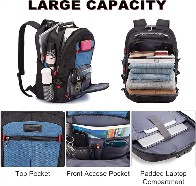 LOVEVOOK Travel Laptop Backpack Waterproof Anti Theft Backpack with Lock and USB Charging Port Large 17-17.3 Inch Computer Business Backpack for Men Women Blue